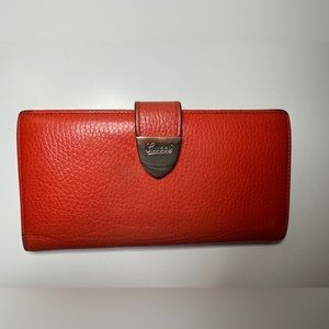 Gucci Vintage Red Leather Monogram Buckle Wallet